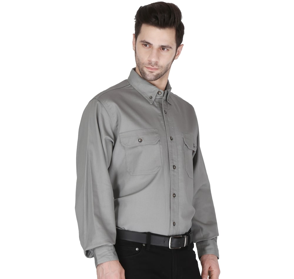 Forge Fr Men's Light Grey Button Long Sleeve Shirt
