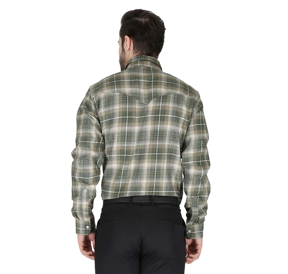 Forge FR Men's Sage Green Plaid Printed Long Sleeve Shirt Snap / 5XL