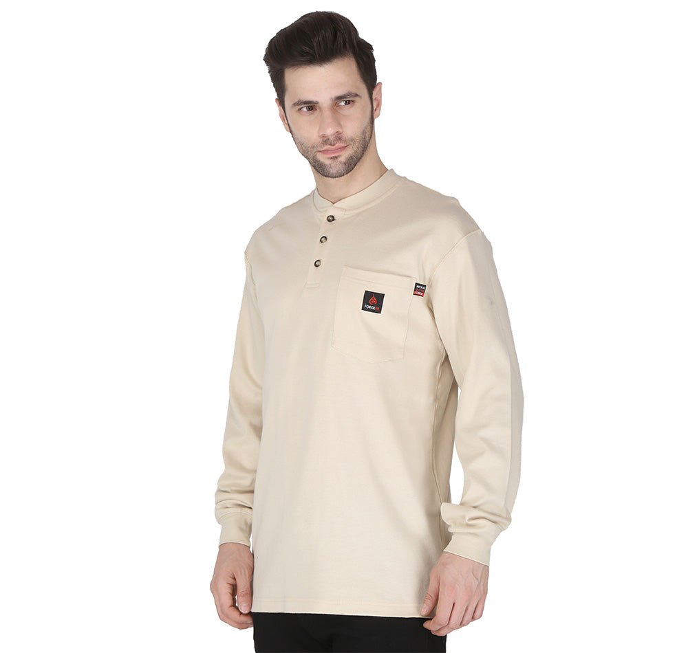 Forge Fr Men's Sand Henley Neck Long Sleeve T-shirt