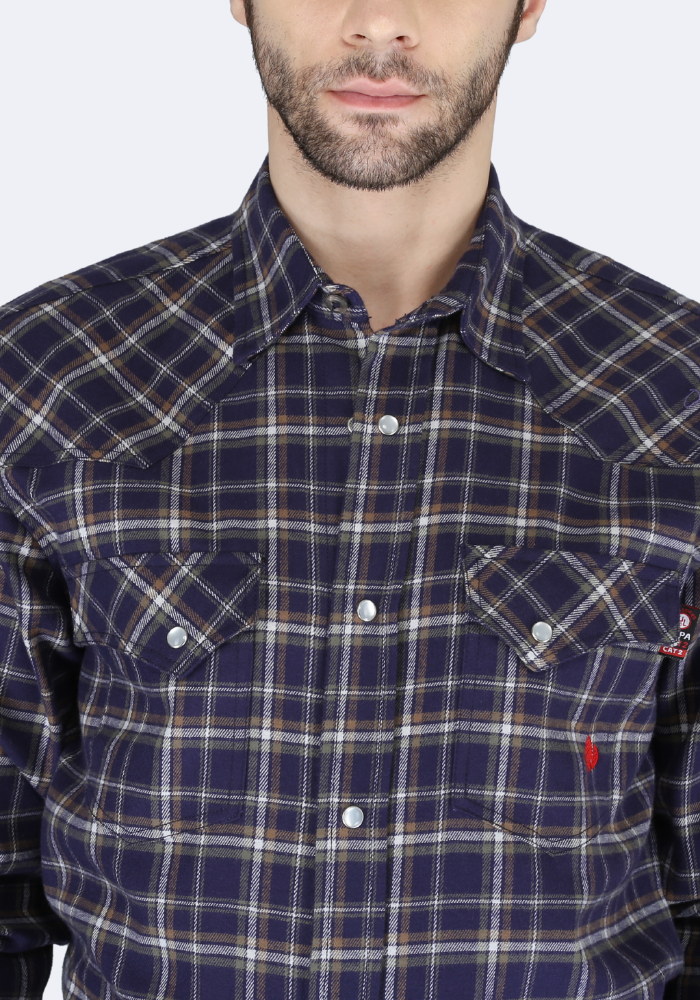 Forge Fr Men's Dark Blue Plaid Printed Long Sleeve Shirt